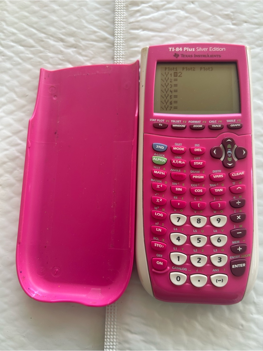 Texas Instrument TI 84 Plus Pink Graphing Calculator W Cover Tested